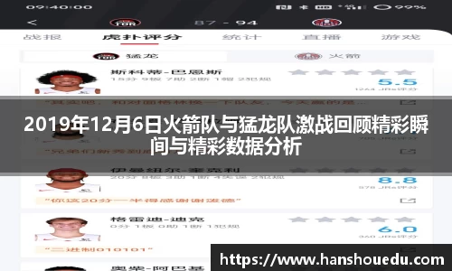 2019年12月6日火箭队与猛龙队激战回顾精彩瞬间与精彩数据分析